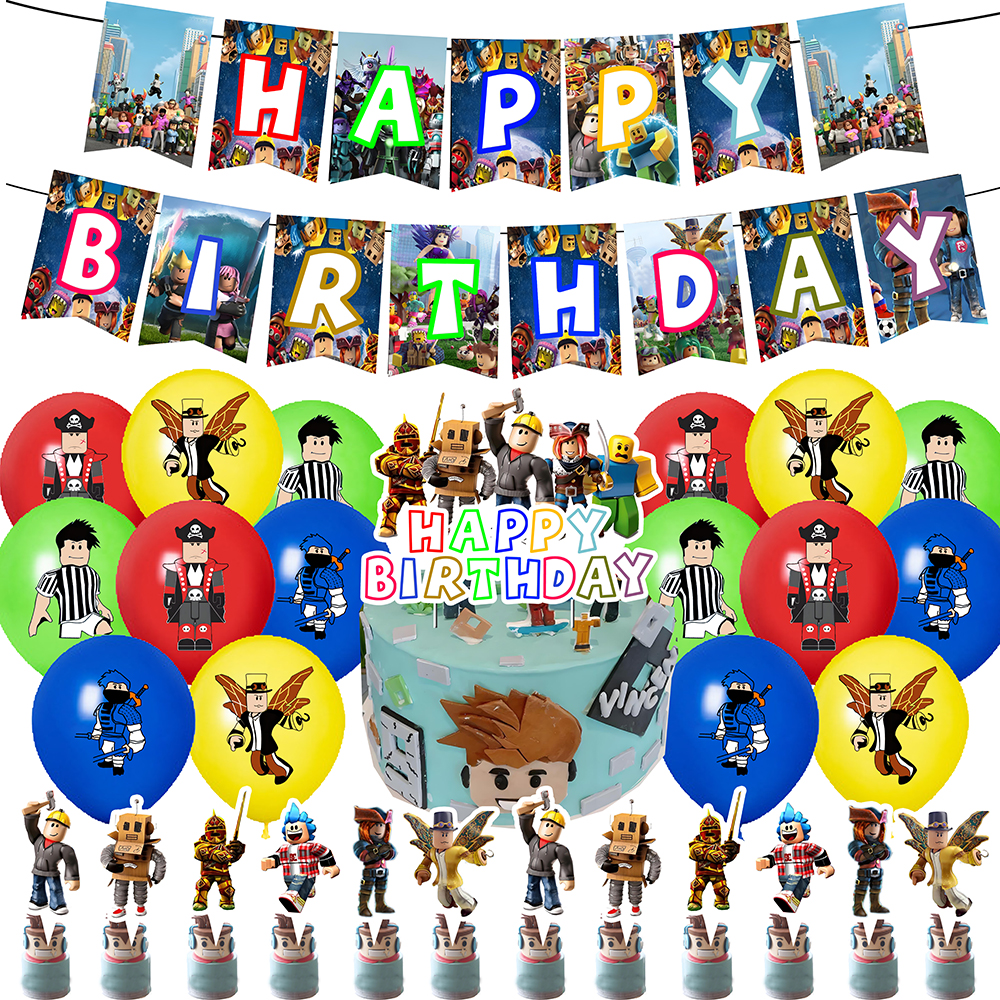 Banner Kids Toys - Cartoon Roblox Blue Balloons Theme Birthday
