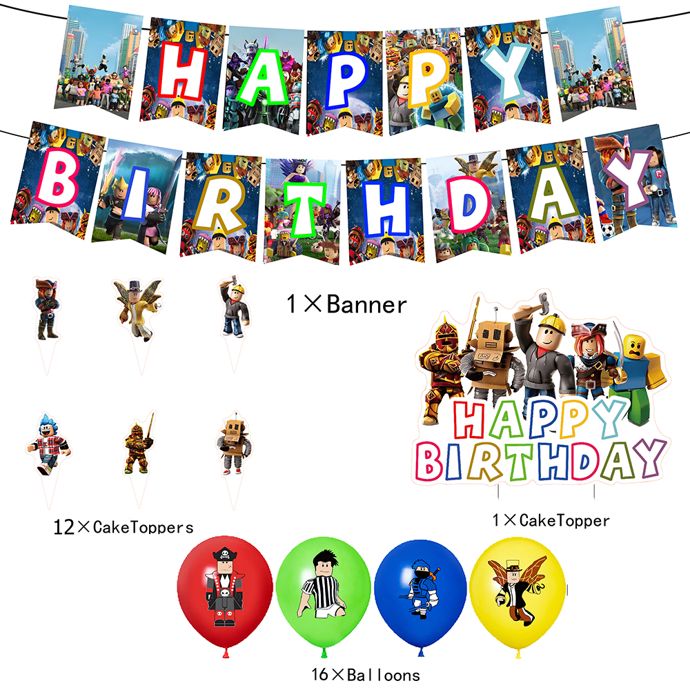 Cartoon Roblox Blue Balloons T - Banner Kids Toys บทวิจารณ์และราคา