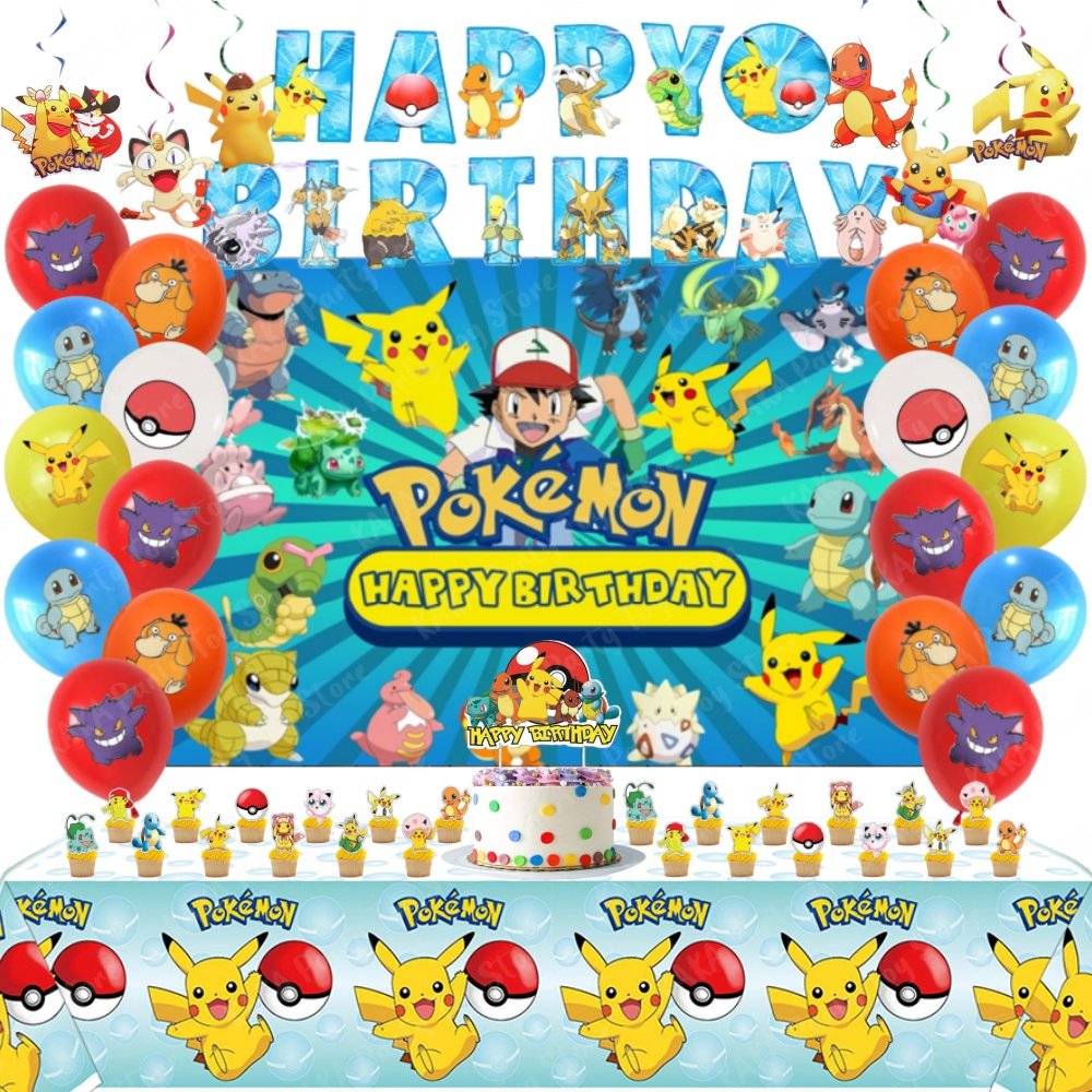 65Pcs Pokemon Birthday Decorat - Banner Kids Toys บทวิจารณ์และราคา