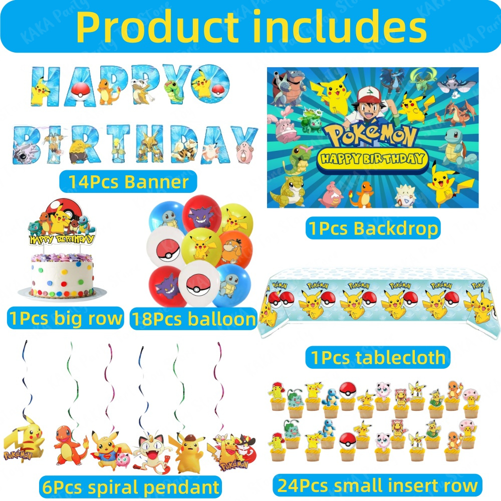 65Pcs Pokemon Birthday Decorat - Banner Kids Toys บทวิจารณ์และราคา