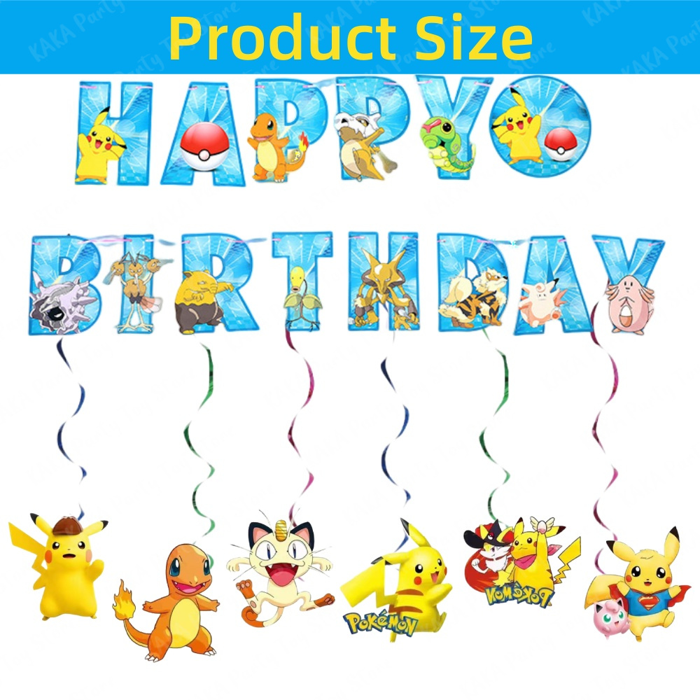 65Pcs Pokemon Birthday Decorat - Banner Kids Toys บทวิจารณ์และราคา